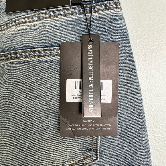 PrettyLittleThing Straight Leg Split Hem Detail Denim Jeans - Picture 5 of 8